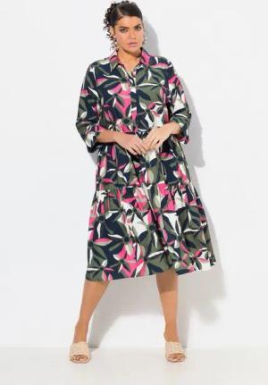 Ulla Popken Hemdblusenkleid Midikleid A-Linie Hemdkragen 3/4-Arm