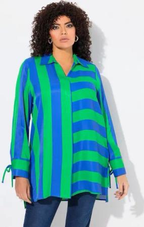 Ulla Popken Hemdbluse Bluse Blockstreifen Hemdkragen Langarm