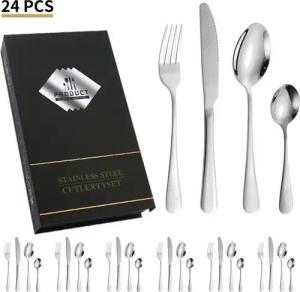 BRAIDOL Besteck-Set Besteck-Set Besteckset 24-tlg Edelstahl Essbesteck für, 6 Personen, Elegantes/Modernes Besteckset,Geschenkbox Set für Hause