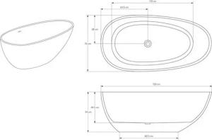 Bernstein Badewanne VELA, (Mineralguss-Badewanne, freistehende Wanne, Designwanne), Freistehende Wanne 150x76x54 cm Weiß matt