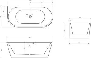 Bernstein Badewanne NOVA, (Freistehende Acryl-Badewanne, ovale Badewanne, Raumsparwanne), Freistehende Badewanne 170x80x58 cm Weiß glänzend