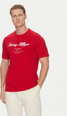 Tommy Hilfiger T-Shirt Script Logo MW0MW33691 Rot Regular Fit
