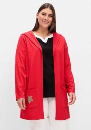 Lange Shirtjacke mit Pailletten-Print im Rücken, rot, Gr.46