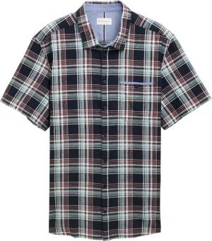 TOM TAILOR Herren Plus Size - Regular Fit Kurzarmhemd mit Karomuster, blau, Kariert, Gr. 5XL