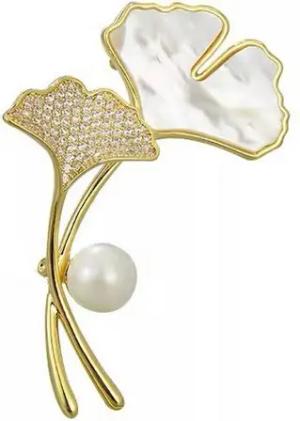 YRIIOMO Brosche Elegante Silberblatt Brosche mit funkelnden Strasssteinen und Perlen –, Perfektes Accessoire für stilvolle Outfits und besondere Anlässe