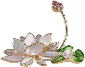 YRIIOMO Brosche Elegante Brustnadel mit Lotus Design und Süßwasserperlen – Perfektes, Accessoire für formelle Anlässe und stilvolle Outfits