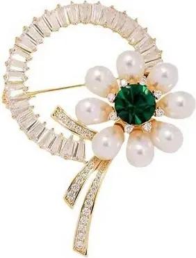 YRIIOMO Brosche Elegante und filigrane Brosche mit Perlenverzierung im Vintage Stil –, Perfektes Accessoire für formelle Anlässe und stilvolle Outfits