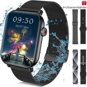 BRAIDOL Smartwatch,Fitness Tracker Uhr für Damen Herren mit Telefonfunktion Smartwatch (5 cm/1,96" HD Voll Touchscreen Zoll) IP67 Wasserdicht Fitness Uhr, 4 Austauschbare Armbänder, Fitness Tracker mit Schrittzähler, Pulsmesser, Frauengesundheit,Schlaftra
