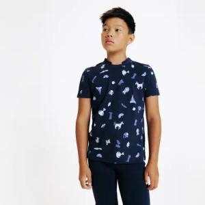 Reit-Poloshirt Magic kurzarm Kinder Print blau