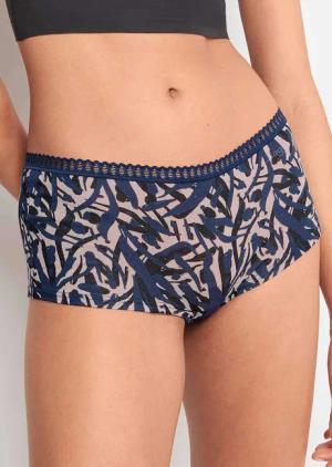 Baumwoll-Hüftslip im 3er-Pack - blau / gemustert - Gr. M von Goldner Fashion