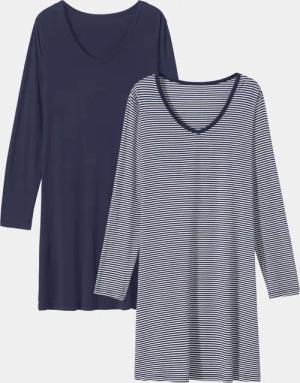 Jersey-Nachthemden im Doppelpack - marine / weiß / geringelt - Gr. 44 von Goldner Fashion