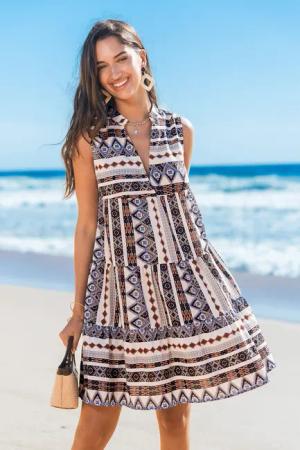 Geo ärmelloses Minikleid mit gerüschtem Saum