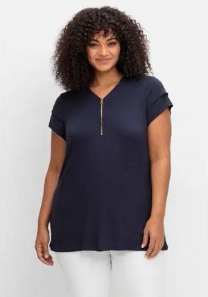 Shirt mit Zipper am V-Ausschnitt, nachtblau, Gr.52/54