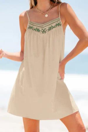 Cremefarbenes Mini-Cami-Kleid mit Stickerei aus Baumwolle