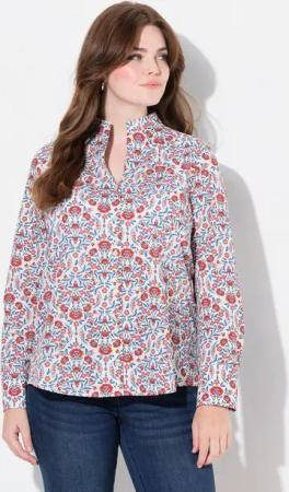 Ulla Popken Longbluse Bluse Landhausdruck Kelchkragen Langarm