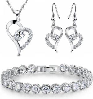 Kim Johanson Schmuckset Herz Silber (Set, 4-tlg), mit Halskette, Ohrringe und Armband