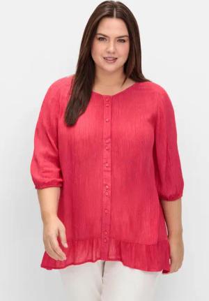 Sheego Bluse aus Crêpe, mit Volants am Saum, sorbet pink, Gr.52