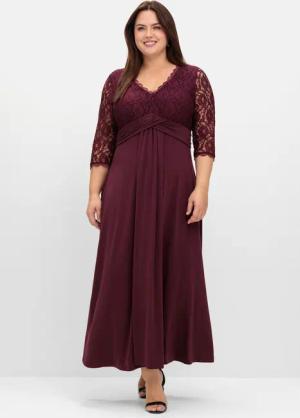 Sheego Abendkleid mit Oberteil aus floraler Spitze, burgund, Gr.52