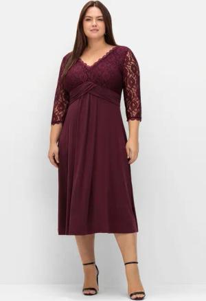 Sheego Abendkleid mit Oberteil aus floraler Spitze, burgund, Gr.46
