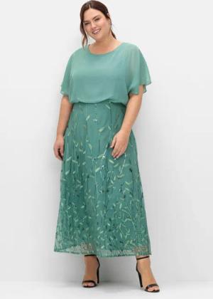 Sheego Abendkleid mit Stickereien und Pailletten am Rock, rauchgrün, Gr.48