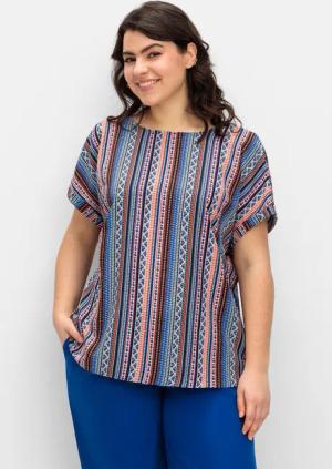 Sheego Blusenshirt mit Ethnoprint, aqua gemustert, Gr.52