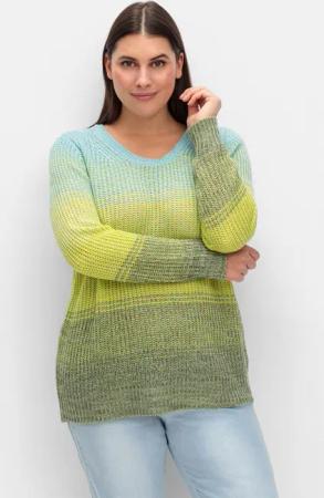 Sheego Rippstrickpullover mit Rundhals und Farbverlauf, grün meliert, Gr.50