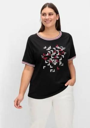 Shirt mit Grafik-Frontprint und Glitzerdetails, schwarz bedruckt, Gr.42