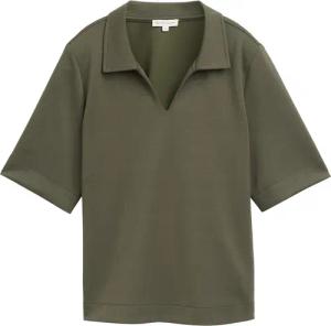 TOM TAILOR Damen T-Shirt mit Polokragen, grün, Uni, Gr. S