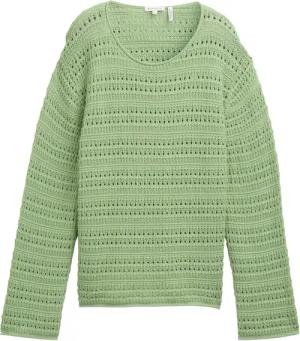 TOM TAILOR Damen Strickpullover aus Bio-Baumwolle, grün, Uni, Gr. L