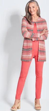 Longjacke in Spitzenoptik - koralle / gemustert - Gr. 24 von Goldner Fashion