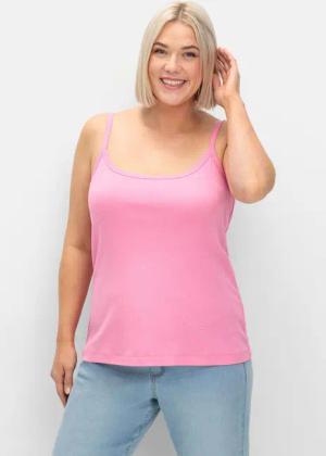 Sheego Top mit Spaghettiträgern, in Rippqualität, blumiges pink, Gr.44