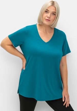 Sheego Funktionsshirt mit V-Ausschnitt, dunkelpetrol, Gr.56/58