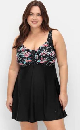 Sheego Badekleid im Mustermix mit integrierter Hose, schwarz bedruckt, Gr.58B