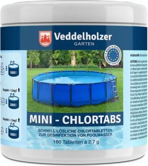 Veddelholzer Garten Chlortabletten 180 Chlor Mini Tabs Pool Zubehör Whirlpool Wasserpflege Desinfektion, (für Pool, Aufstellpool, Planschbecken, Gartenpool, Kinderpools & Whirlpool, Poolreinigung & Desinfektion), 488g