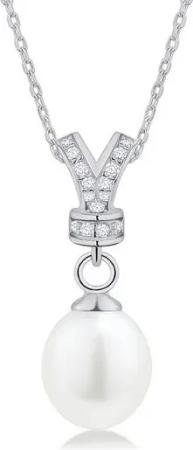 DANIEL CLIFFORD Perlenkette 'Veronica' Damen Halskette Silber 925 Anhänger Perle und Kristall (inkl. Verpackung), größenverstellbare Silberkette 40cm - 45cm Perlenanhänger weiß