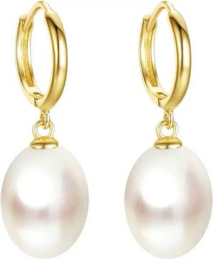 LÖB Perlenohrringe 925 Silber Gold Ohrringe Hängend Zuchtperlen Tropfen Anhänger Creolen (Geschenke für Frauen Freundin Mutter Mama zum Geburtstag Weihnachten Weihnachtsgeschenke, Inkl. Schmuckbox), Damen Perlenohrringe vergoldet echte Perlen Brautschmuck