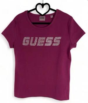 Guess T-Shirt - Kurzarm Shirt mit Strass Logo - T-Shirt mit Strass