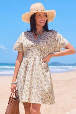 V-Ausschnitt Minikleid mit Blumenmuster