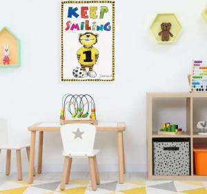 LuckyLinde Leinwandbild "Der kleine Tiger mit Fußball", Tiere-Tiger-Sport-Schriftzug-Sprüche-little star-Motivationsbilder-Ente-Enten-Figuren-Filmfiguren, (1 St.), Exklusive JANOSCH Kindermotive