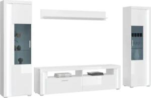 INOSIGN Wohnwand "Viborg, 4-teiliges Set, inkl. vertikaler Frontbeleuchtung, best. aus:", (4 St.), 2x Vitrine, 1 Lowboard & 1x Wandboard, Wohnkombination, Wohn-Set
