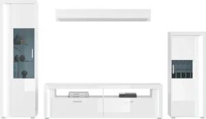 INOSIGN Wohnwand "Viborg, 4-teiliges Set, inkl. vertikaler Frontbeleuchtung, best. aus:", (4 St.), 1x Vitrine hoch, 1 Lowboard, 1x Wandboard & 1 Vitrine halbhoch