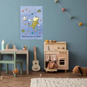 LuckyLinde Leinwandbild "Der kleine Tiger mit Fußball - Gemeinsam stark", Tiere-Tiger-Sport-Schriftzug-Sprüche-little star-Motivationsbilder-Ente-Enten-Figuren-Filmfiguren, (1 St.), Exklusive JANOSCH Kindermotive