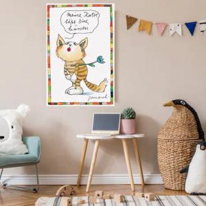 LuckyLinde Leinwandbild "Meine Katze lässt dich Küssen", Tiere-Tiger-Blumen-Schriftzug-Sprüche-Liebessprüche-little star-Motivationsbilder-Natur-Katze-Katzen-Figuren-Filmfiguren, (1 St.), Exklusive JANOSCH Kindermotive
