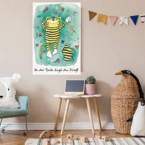 LuckyLinde Leinwandbild "Der kleine Tiger - In der Ruhe...", Tiere-Tiger-Blumen-Schriftzug-Sprüche-Liebessprüche-little star-Motivationsbilder-Natur-Ente-Enten-Figuren-Filmfiguren, (1 St.), Exklusive JANOSCH Kindermotive