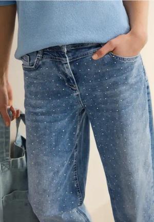 Cecil Damen Glitzernde Wide Leg Jeans in Blau, Gr: 33