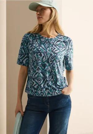 Cecil Damen Shirt mit Ornamentmuster in Blau, Gr: XL