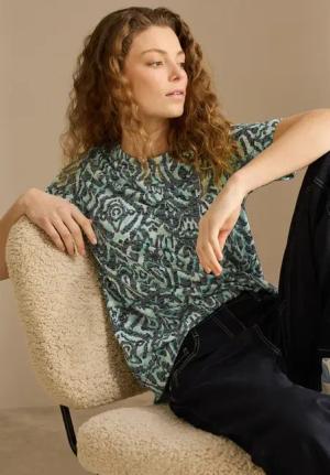 Cecil Damen Shirt mit Ornamentmuster in Grün, Gr: XXL