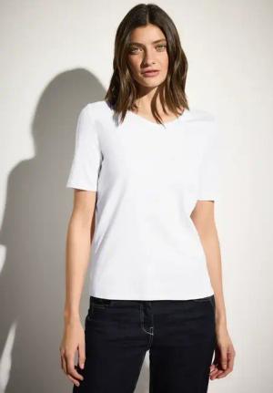 Cecil Damen V-Neck T-Shirt in Weiß, Gr: S