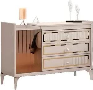 Xlmoebel Kommode Zeitgemäße zweifarbige Schubladenkommode mit Spiegel in Beige-Gold für (1 St., Kommode mit Spiegel), Hergestellt in Europa