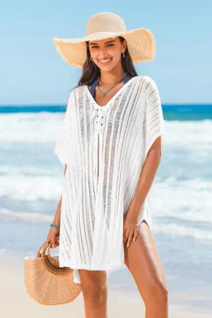 Weißes Mini-Strandkleid mit Schnürung